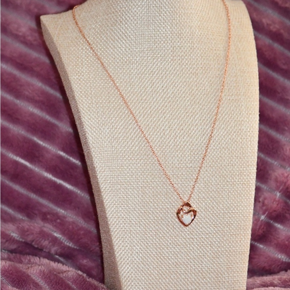 Rose Gold ‘Mother and Child’ Heart Pendant with opal stone Necklace #009
